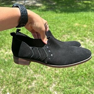 Clarks Collection Studded Slip-On Booties Trish Bell Black Suede